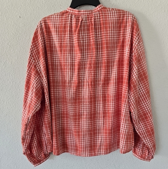 Universal Thread Blouse Women Sz S Plaid Ballon Sleeve PopOver Oversize - Picture 11 of 13